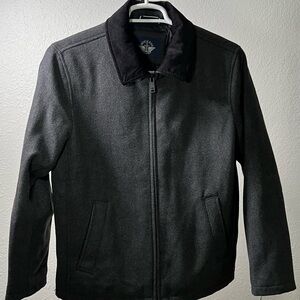 Dockers Jacket Men's Small Black Wool Blend Full Zip Quilted Lined Coat Winter